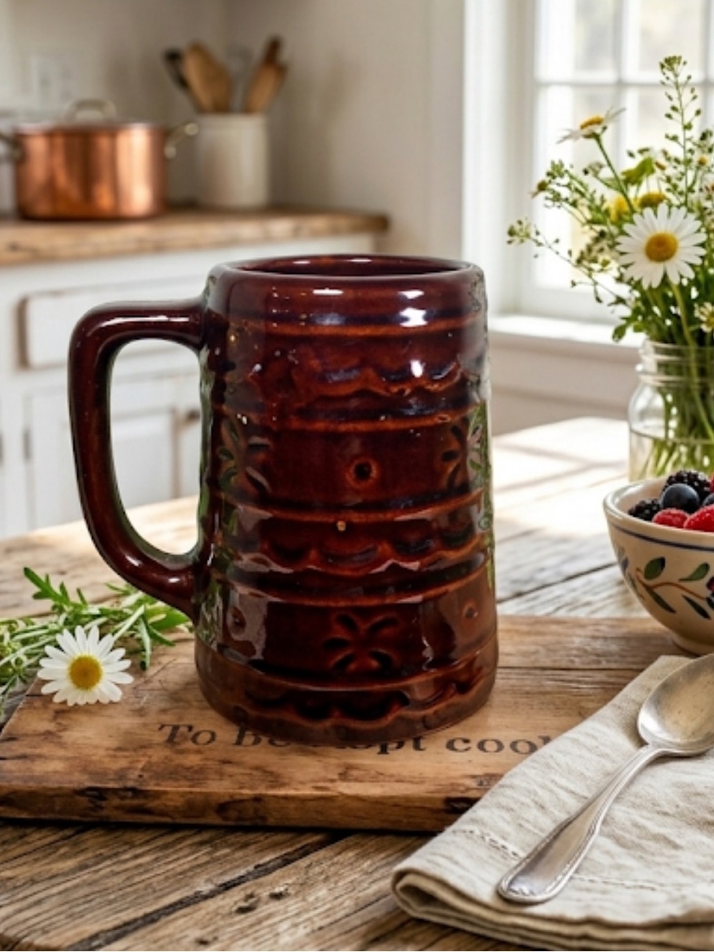 Hull Marcrest VTG 18oz Daisy Dot Stonewear Mug Coffee Tea Beer Drinkware